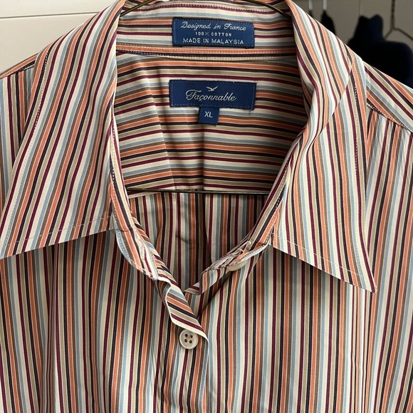 Faconnable Long Sleeve Button Down Cotton Poplin Shirt XL multicolor stripe - Picture 2 of 7